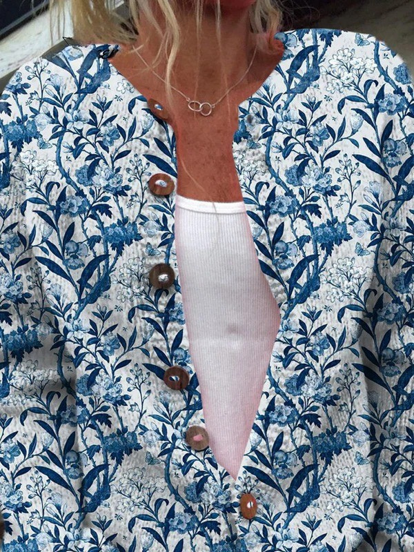 Tiverly™ | Cardigan vintage à boutons, motif floral