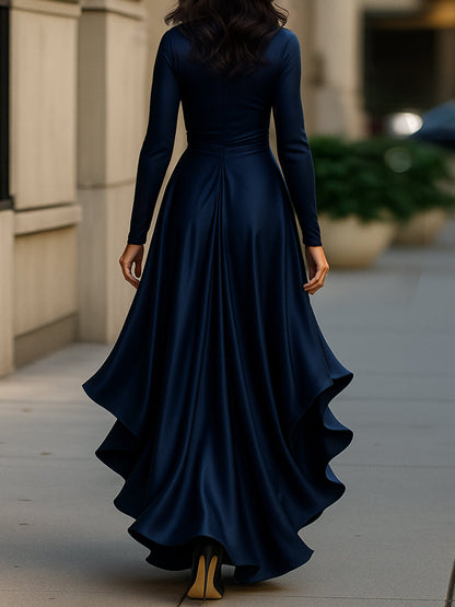 Palma | Robe longue drapée en satin avec des volants