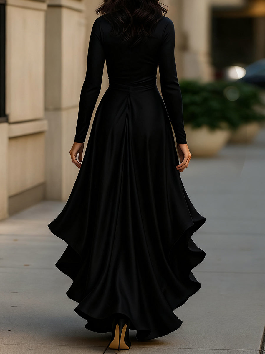 Palma | Robe longue drapée en satin avec des volants