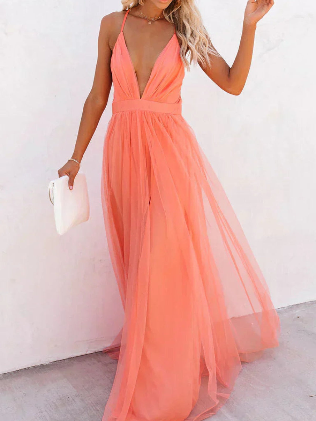 Ginevra | Robe longue couleur corail clair