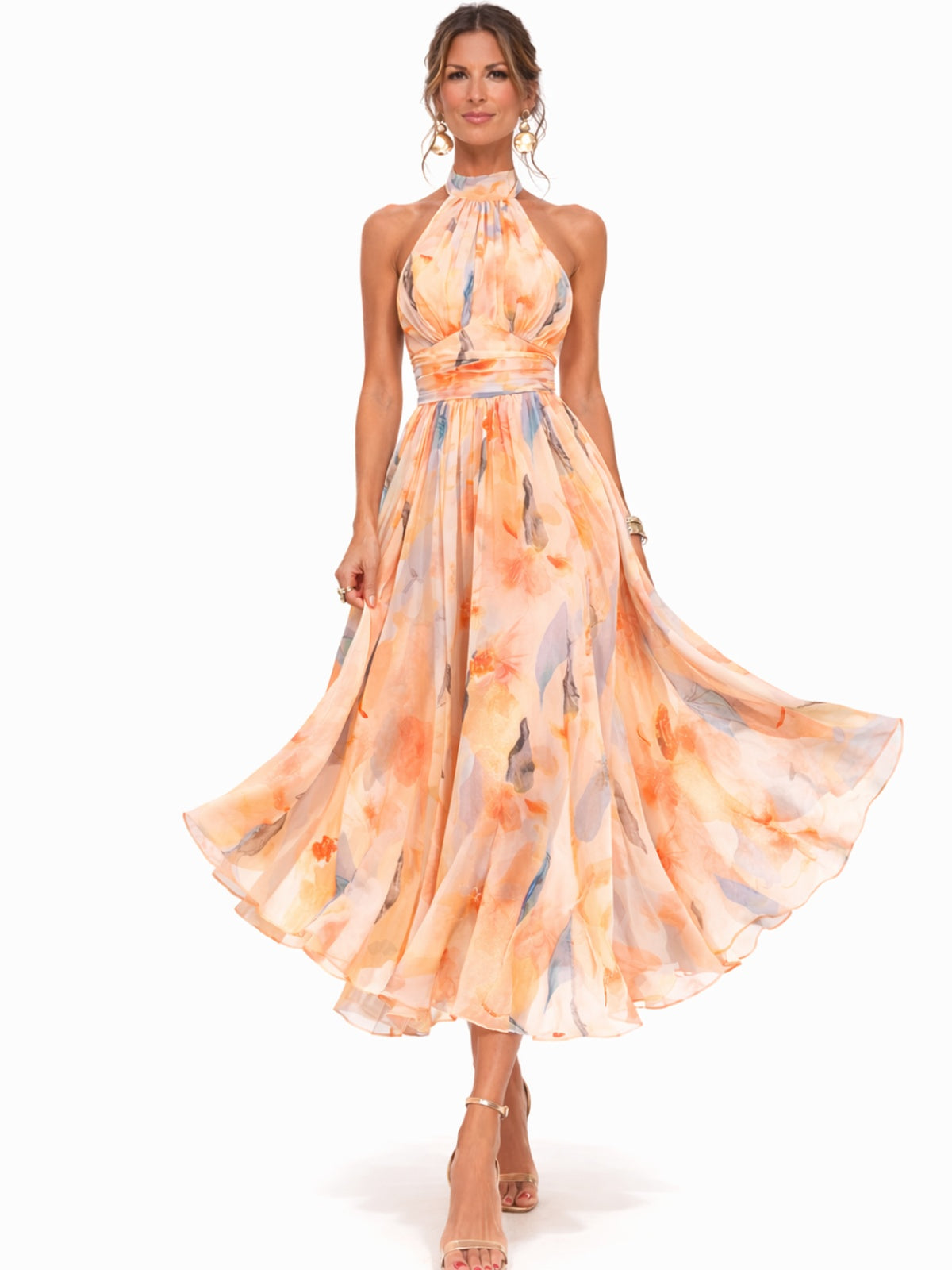 Aurora | Robe à col licou et imprimé aquarelle