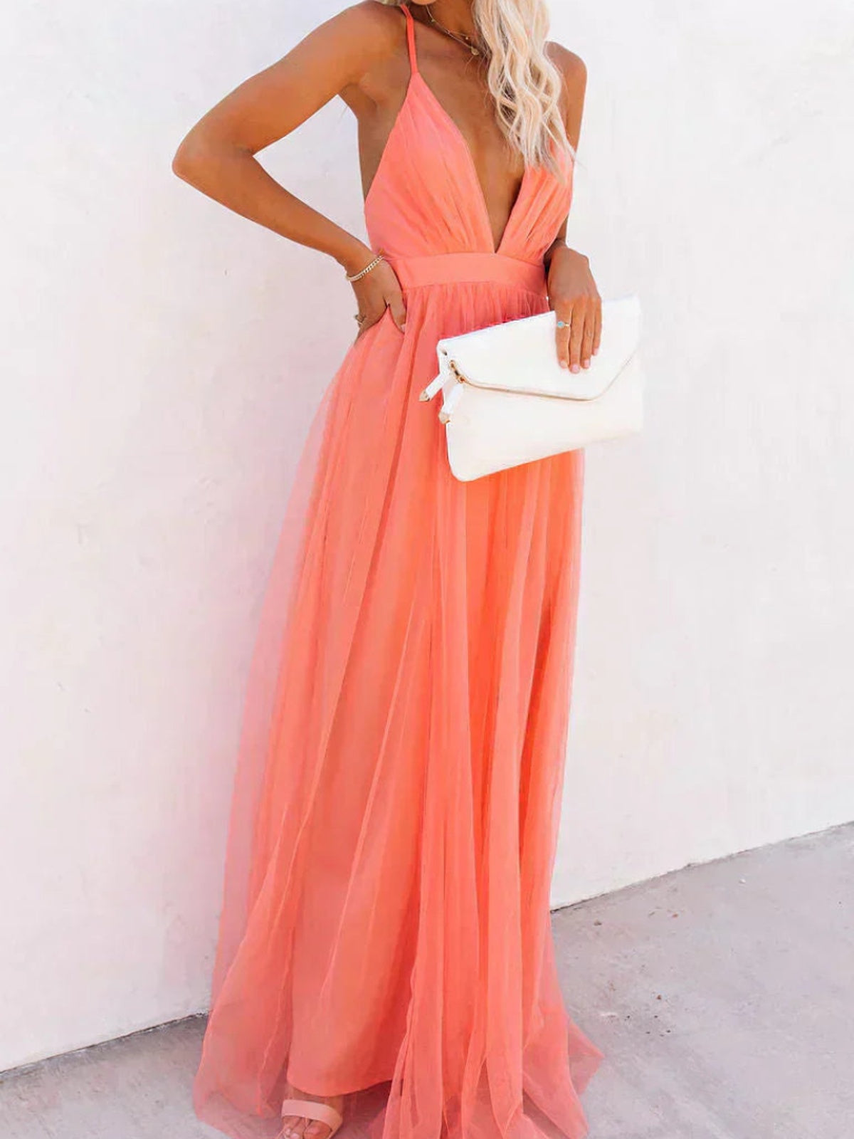 Ginevra | Robe longue couleur corail clair