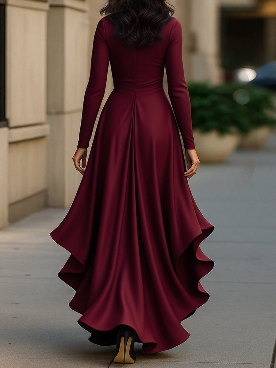 Palma | Robe longue drapée en satin avec des volants