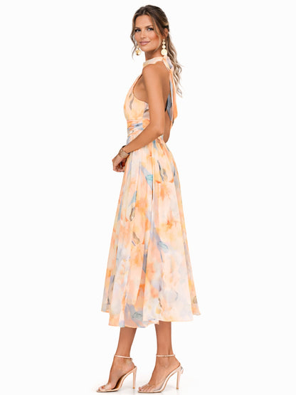 Aurora | Robe à col licou et imprimé aquarelle