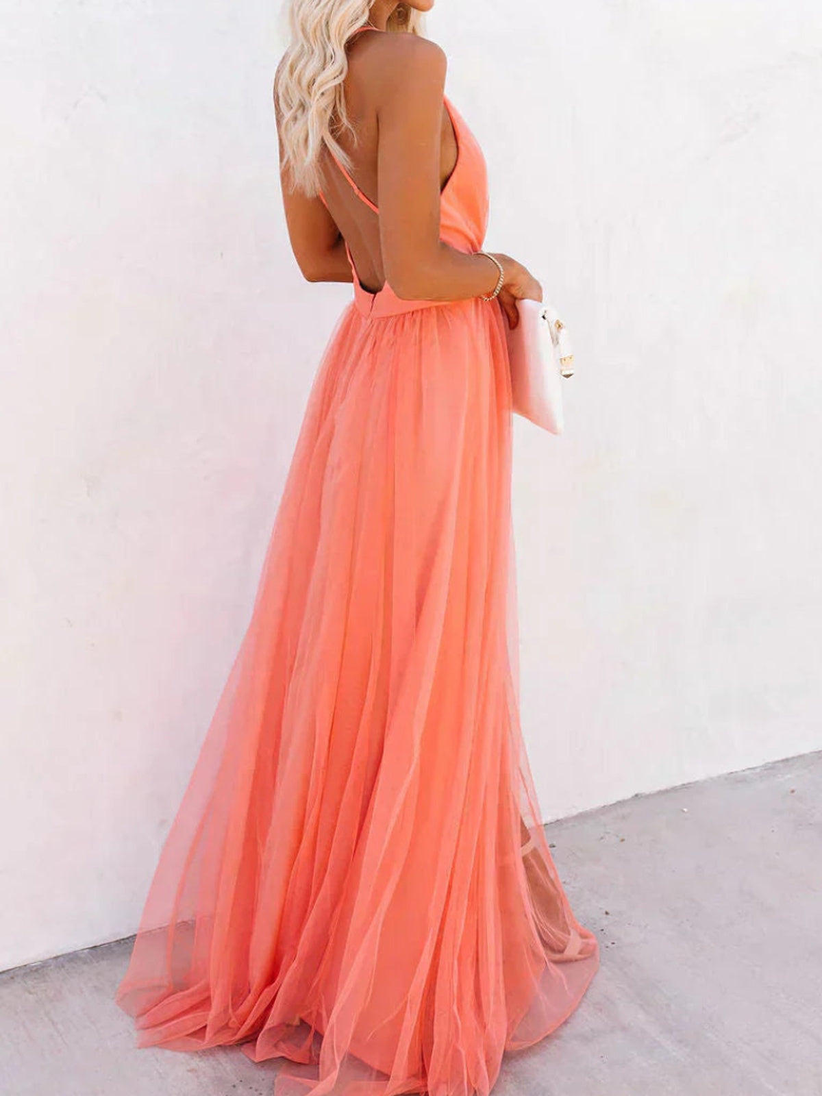 Ginevra | Robe longue couleur corail clair