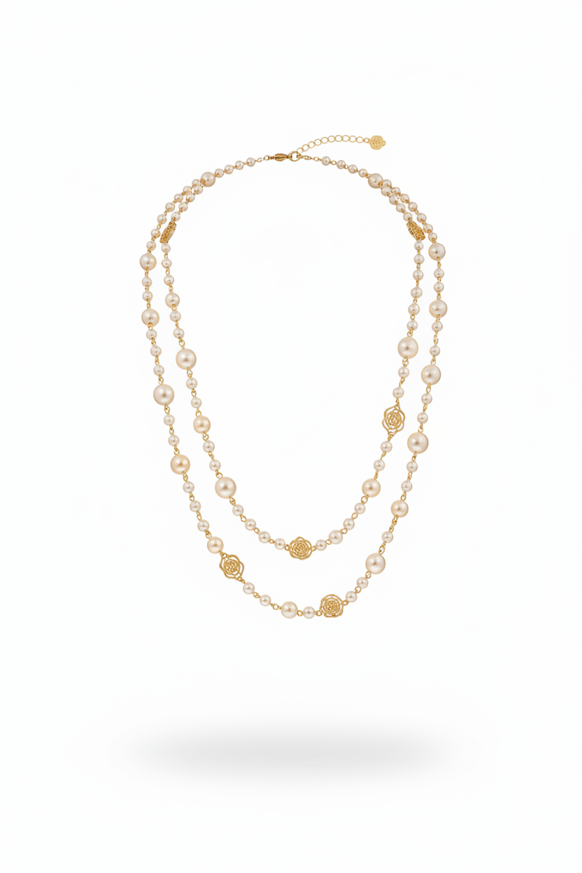 DARIVIENNE | Collar elegante de perlas con cadena dorada