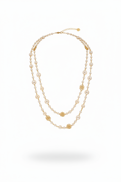 DARIVIENNE | Collar elegante de perlas con cadena dorada
