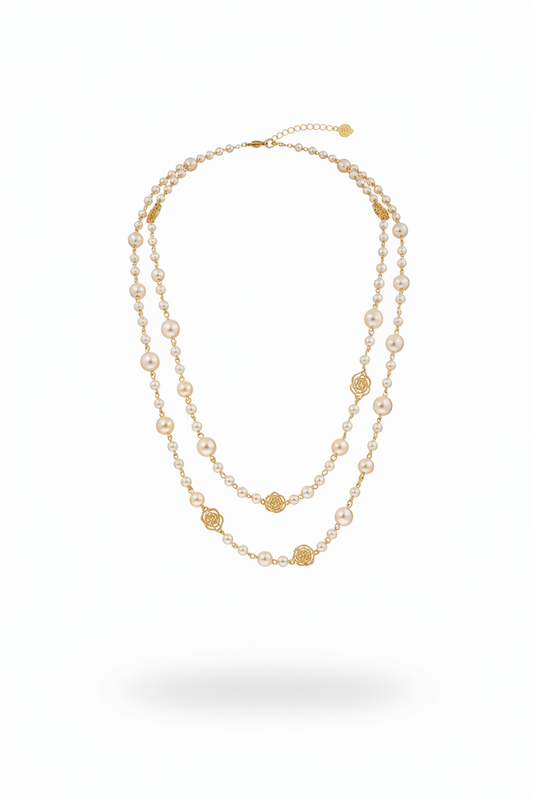 DARIVIENNE | Collar elegante de perlas con cadena dorada