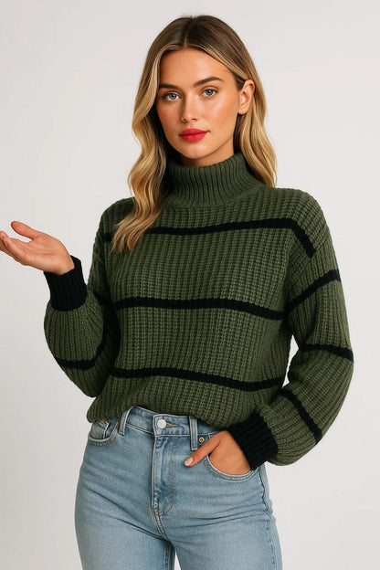 SERELLE | Pull rayé à col montant