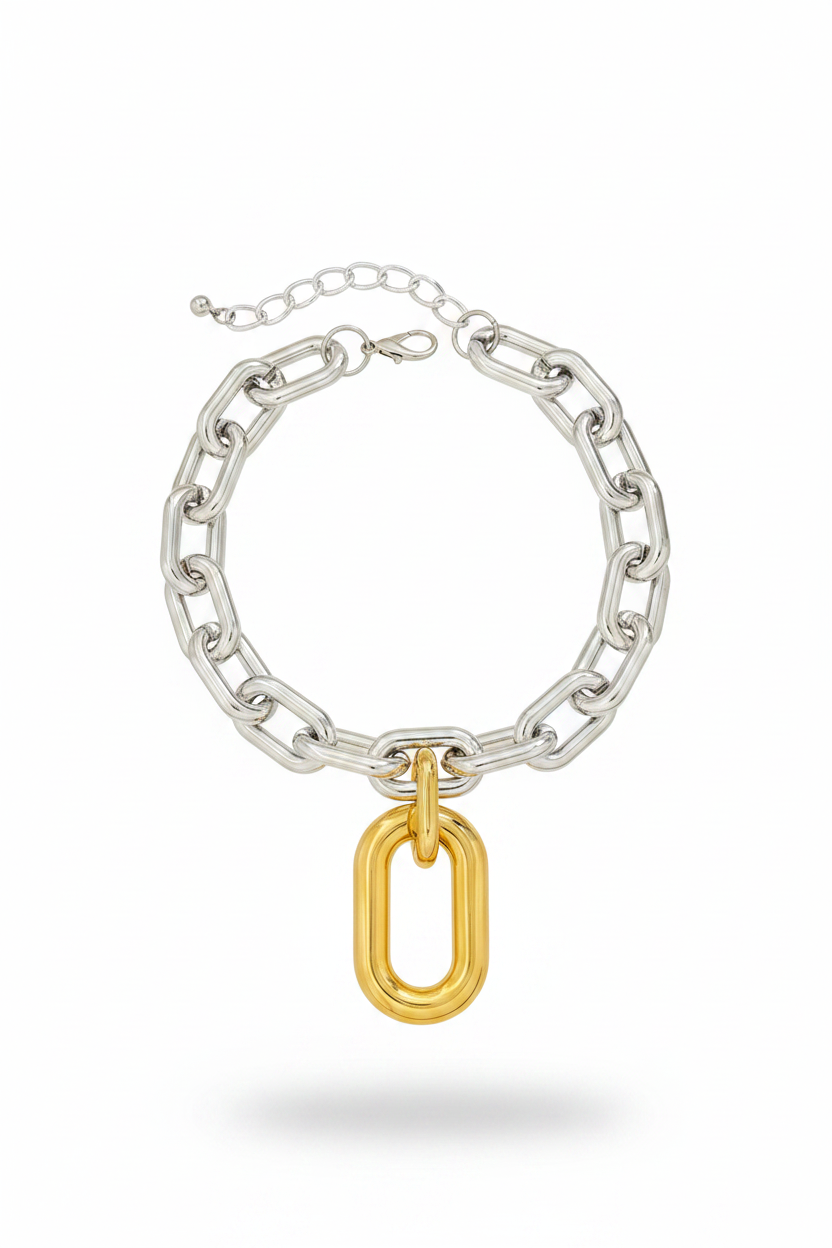 Collier chaîne et breloque bicolore