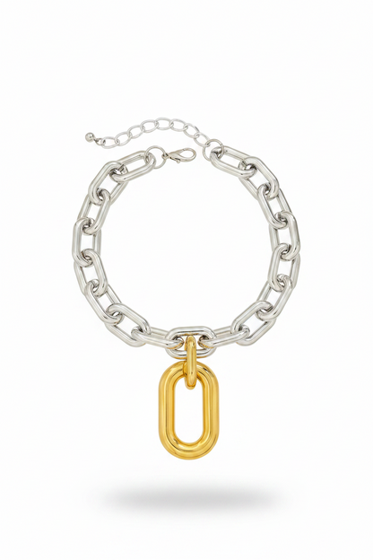 Collier chaîne et breloque bicolore