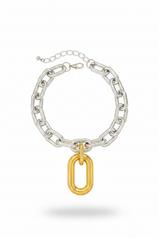 Collier chaîne et breloque bicolore