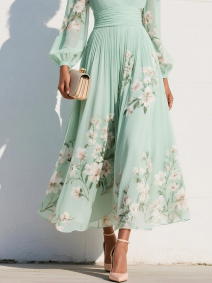 Cisella | Robe midi vert clair à imprimé floral