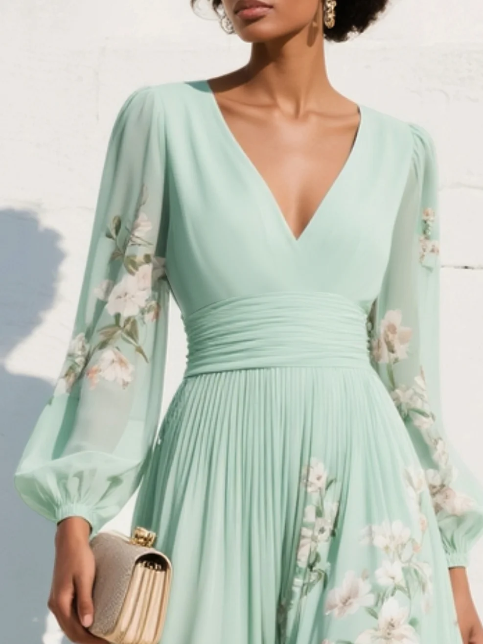 Cisella | Robe midi vert clair à imprimé floral