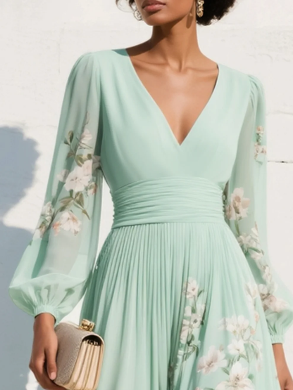 Cisella | Robe midi vert clair à imprimé floral