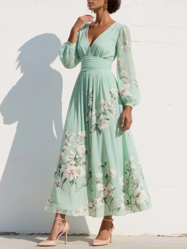 Cisella | Robe midi vert clair à imprimé floral