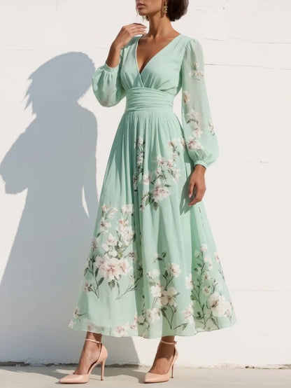 Cisella | Robe midi vert clair à imprimé floral