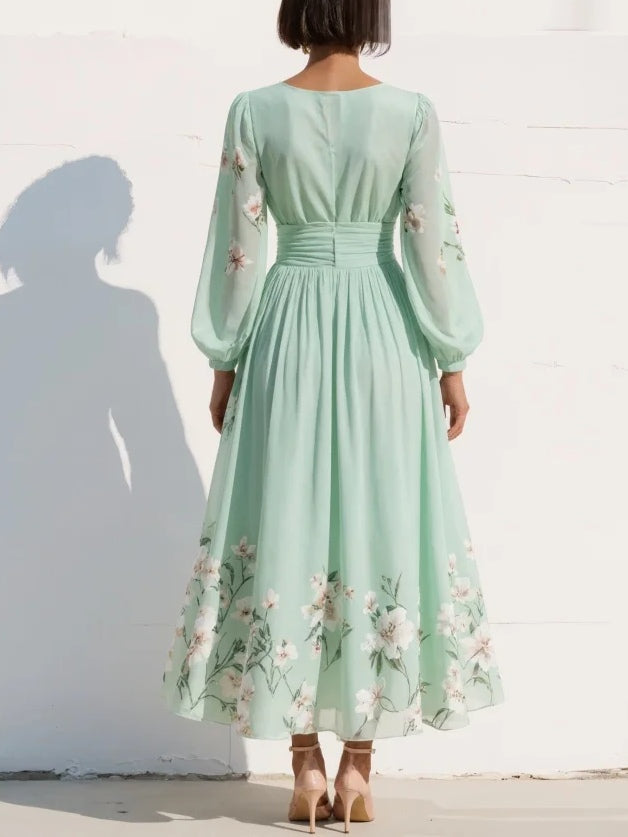 Cisella | Robe midi vert clair à imprimé floral