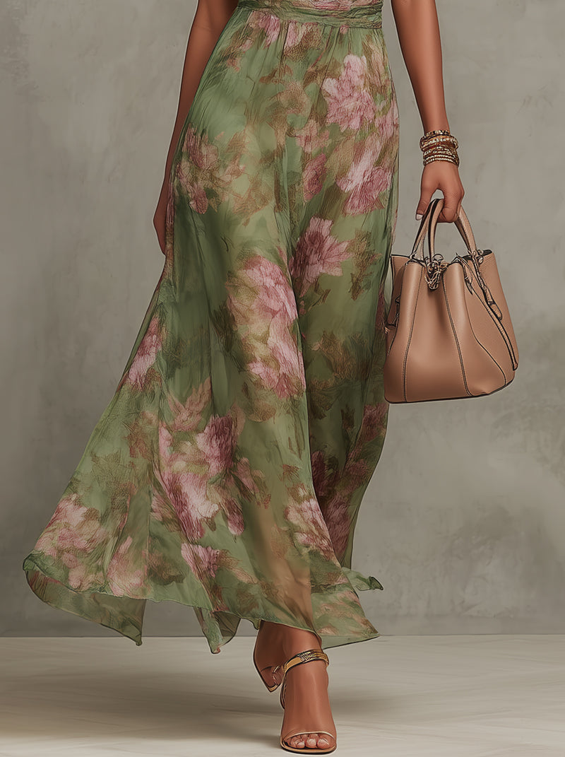 Livia | Robe longue à col licou, à motifs floraux, élégante