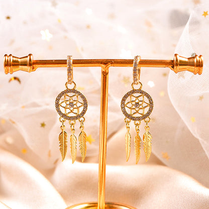 Boucles d'oreilles attrape-rêves en or massif 14 carats