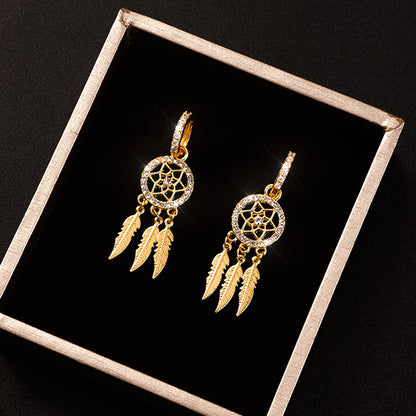 Boucles d'oreilles attrape-rêves en or massif 14 carats