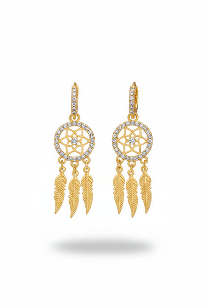 Boucles d'oreilles attrape-rêves en or massif 14 carats