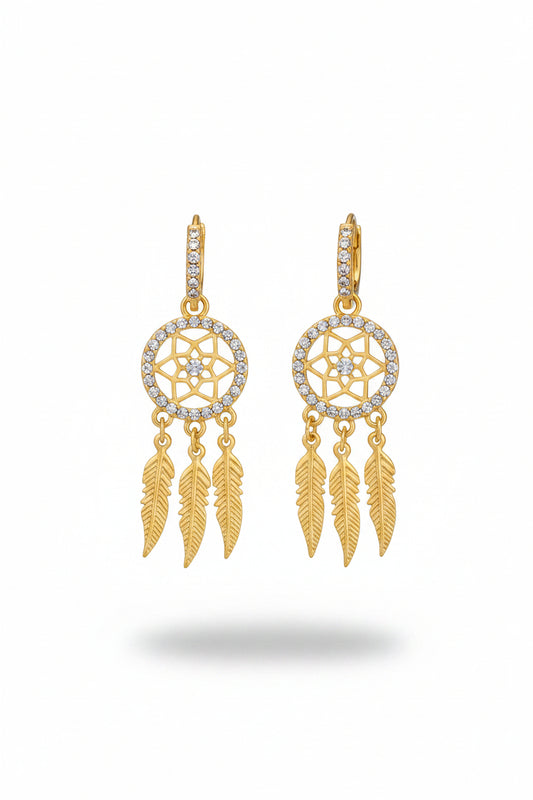 Boucles d'oreilles attrape-rêves en or massif 14 carats