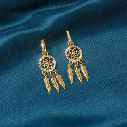 Boucles d'oreilles attrape-rêves en or massif 14 carats
