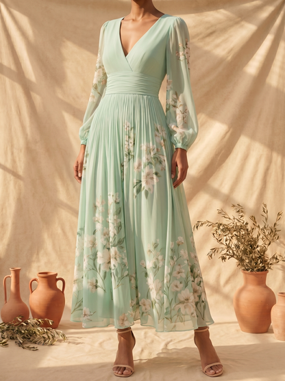 Cisella | Robe midi vert clair à imprimé floral