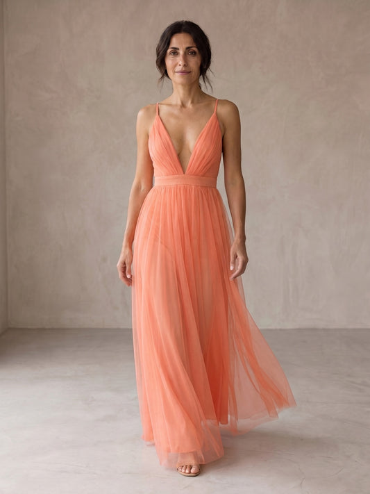 Ginevra | Robe longue couleur corail clair