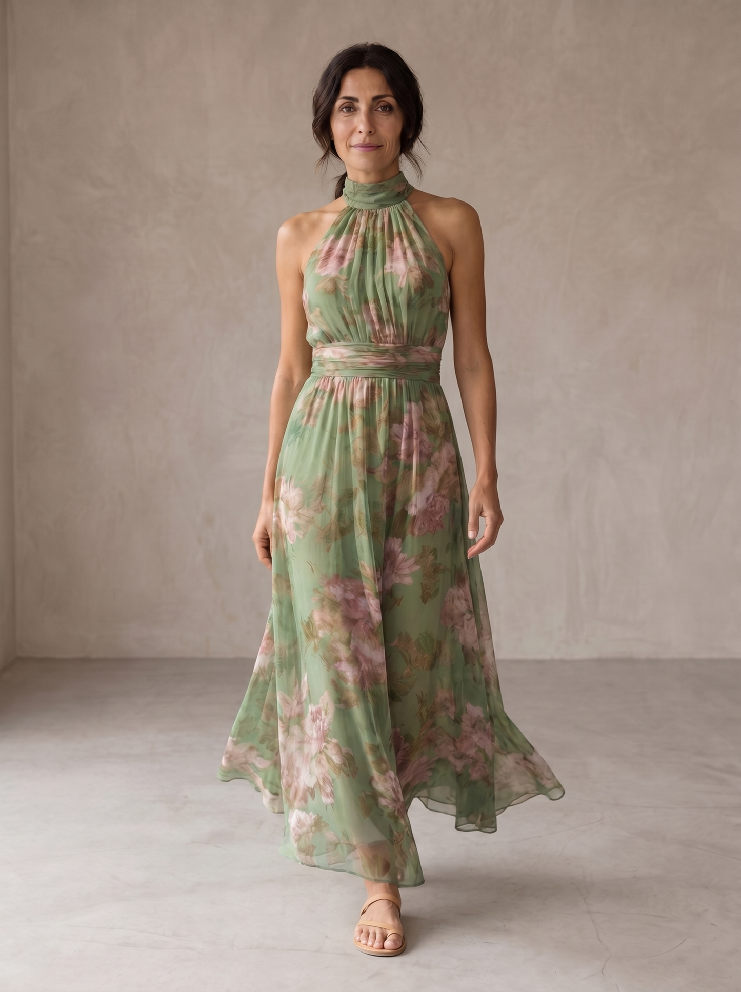 Livia | Robe longue à col licou, à motifs floraux, élégante