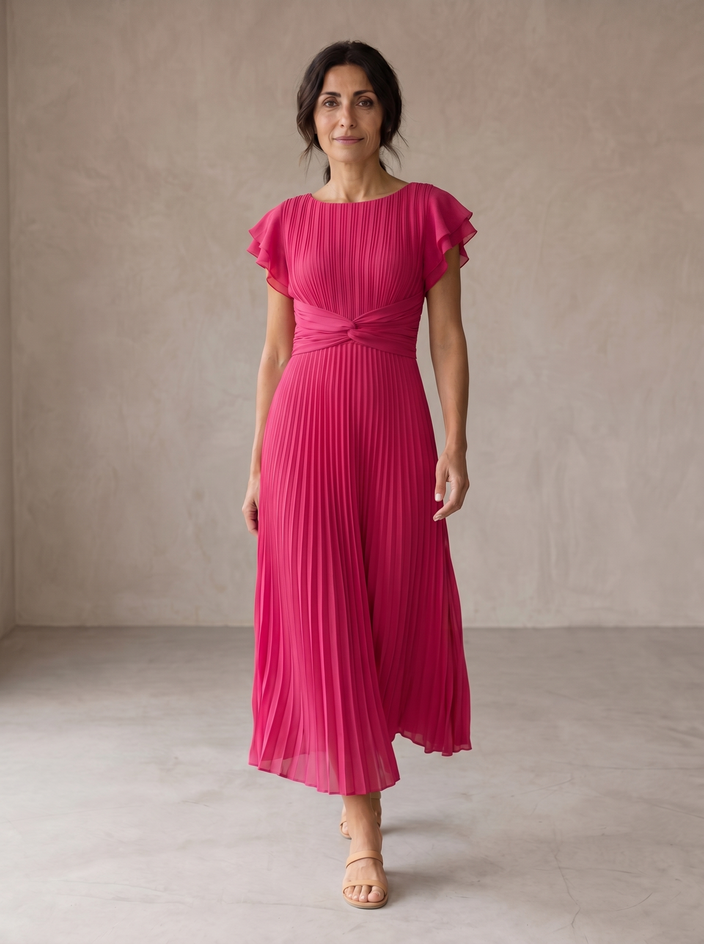 Seraphina | Élégante robe longue plissée avec taille nouée