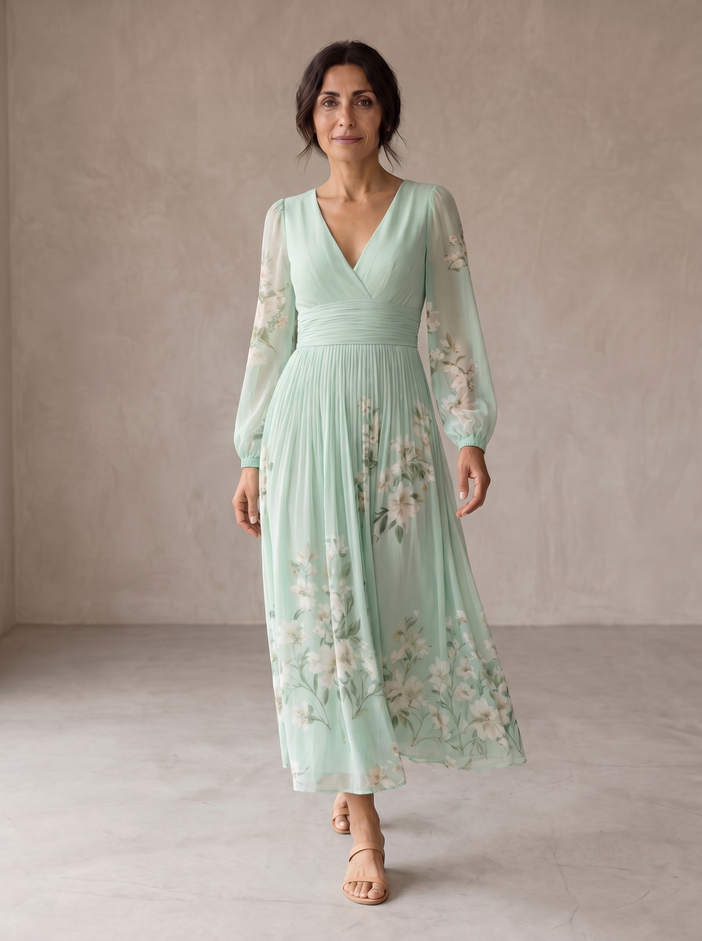 Cisella | Robe midi vert clair à imprimé floral