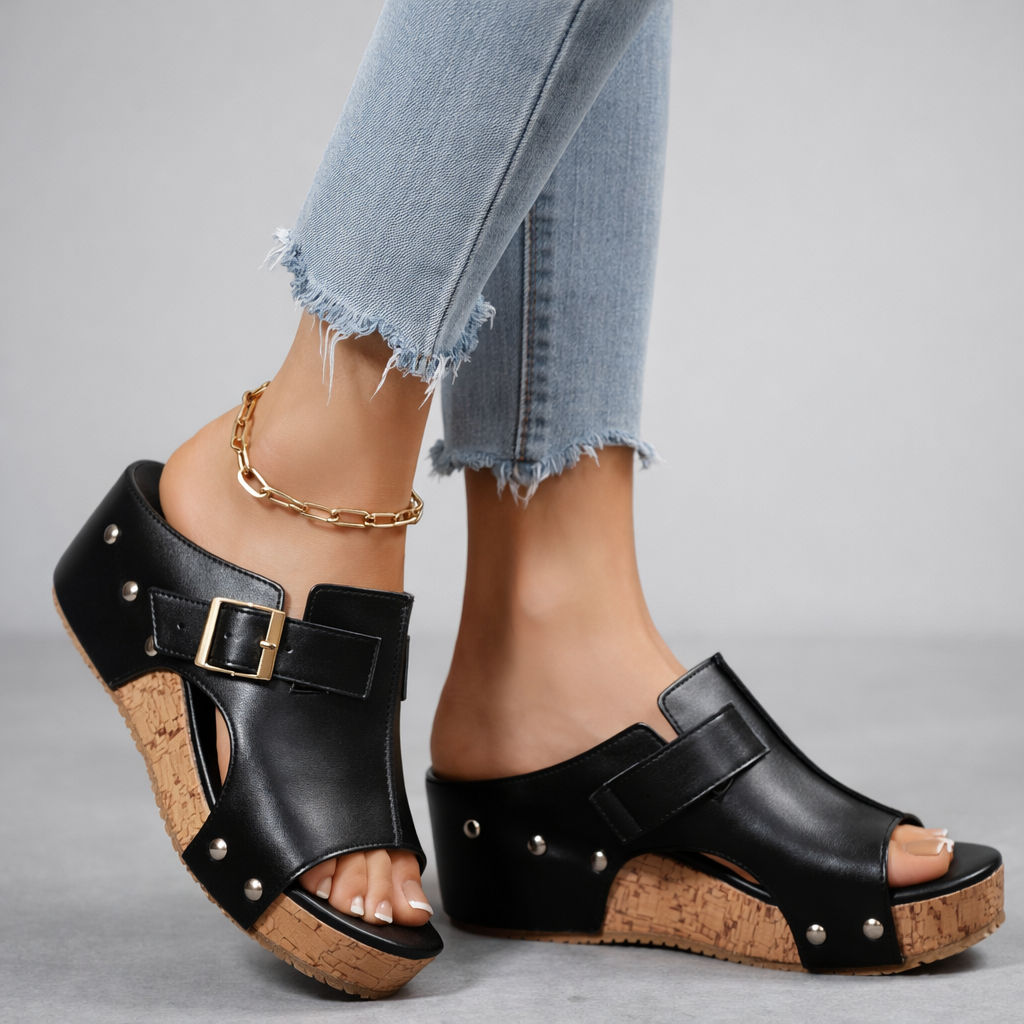 CASSIA™ | Sandales à semelle compensée en cuir