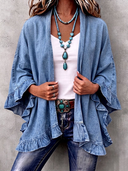 Corinne | Cardigan chic bohème en jean à volants