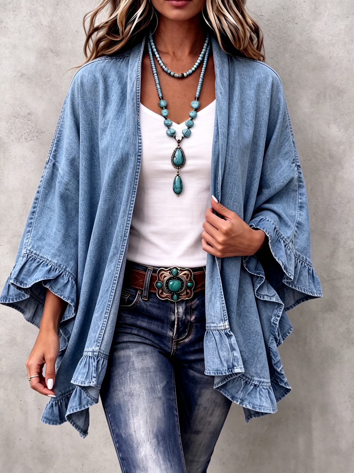 Corinne | Cardigan chic bohème en jean à volants
