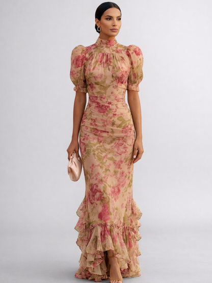Rosario | Robe longue à motifs floraux en mousseline