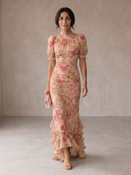 Rosario | Robe longue à motifs floraux en mousseline