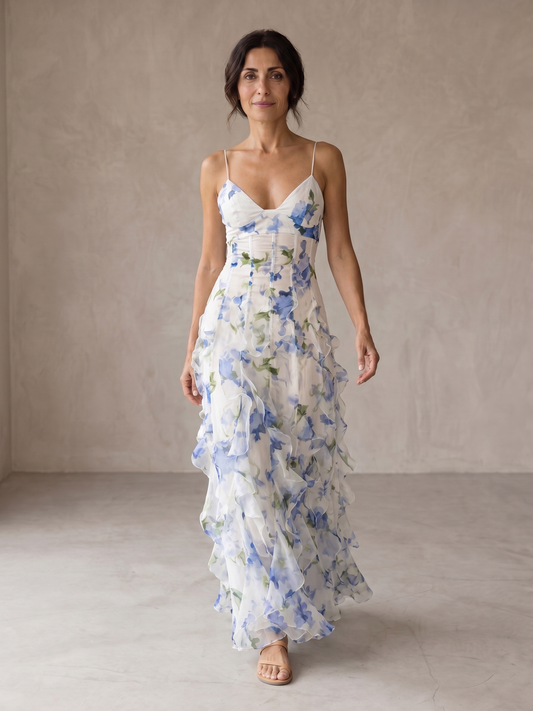 Uri | Robe midi à fleurs avec volants